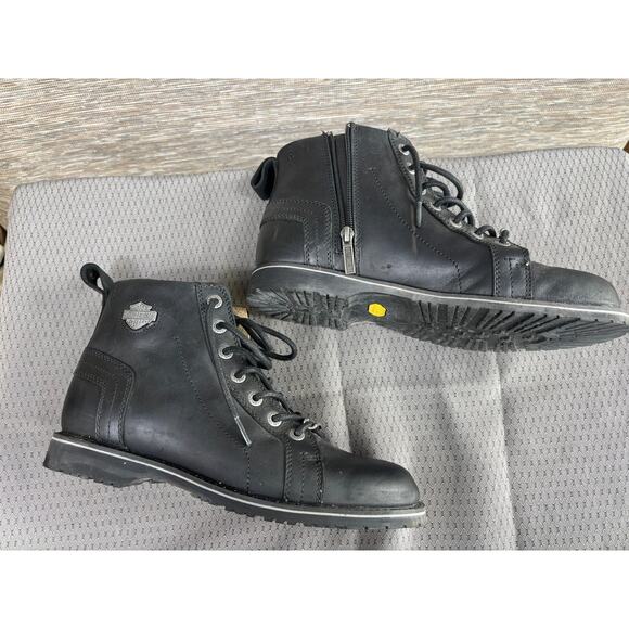 Harley-Davidson Boots Mens Size 8.5 Black Biker Ankle Lace Up Zip Vibram D93685 main image 9